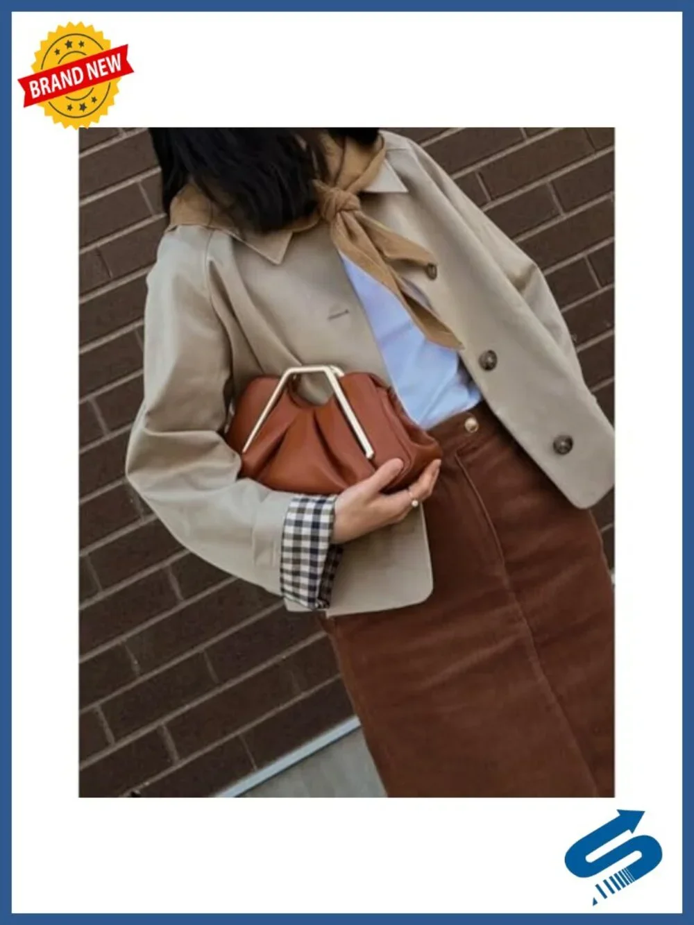 Evening Pleated Clutch Purse with Gold Metal Handle Vegan Leather